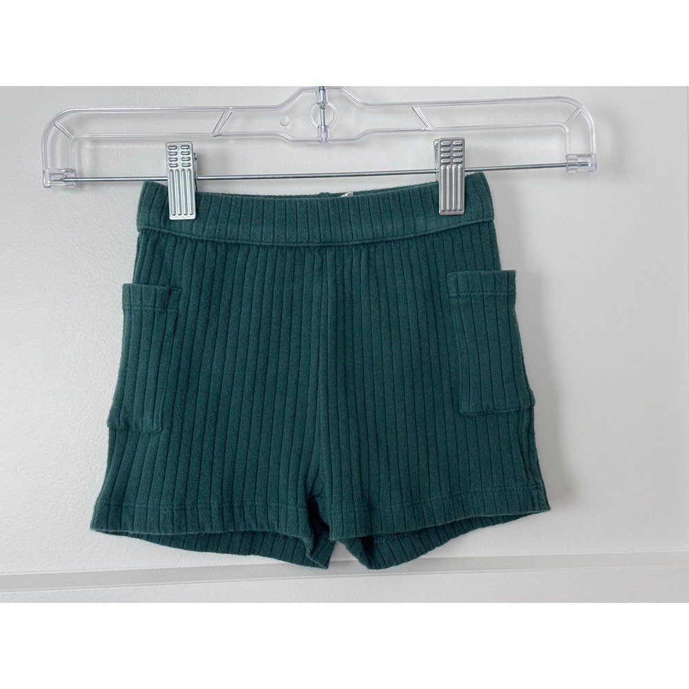 Kate Quinn Kids Forest Green Ribbed Organic Cotton Pocket Shorts 2T